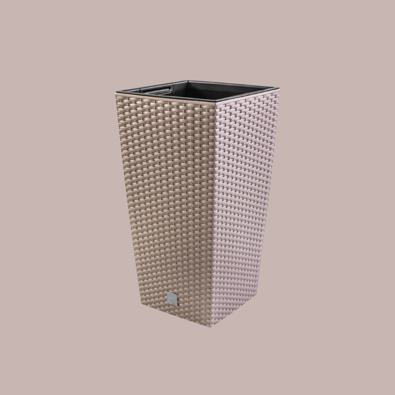 Ghiveci decorativ de flori, Prosperplast, Rato, imitatie ratan, patrat, cafeniu, 32.5x32.5x61 cm