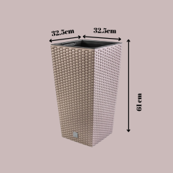 Ghiveci decorativ de flori, Prosperplast, Rato, imitatie ratan, patrat, cafeniu, 32.5x32.5x61 cm