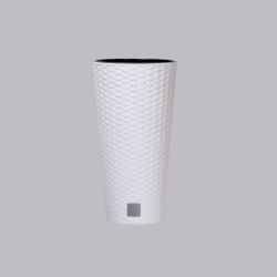 Ghiveci de flori,rotund inalt, 64 L, imitatie ratan, alb, 40x76.3 cm