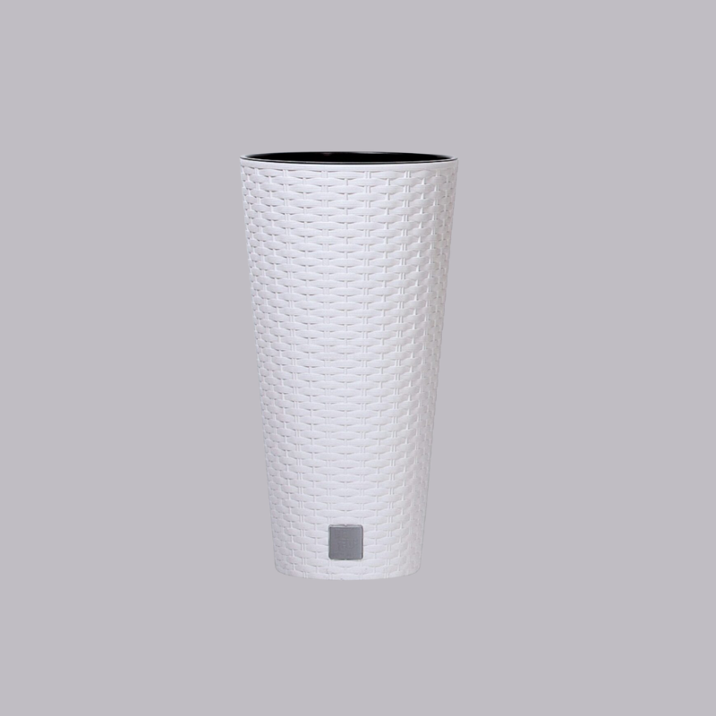 Ghiveci de flori,rotund inalt, 64 L, imitatie ratan, alb, 40x76.3 cm