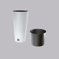 Ghiveci de flori,rotund inalt, 64 L, imitatie ratan, alb, 40x76.3 cm